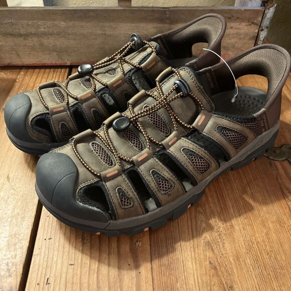Skechers Sandals Mens 10.5 M Brown Slip Ins Fisherman Walking 205187 main image 9